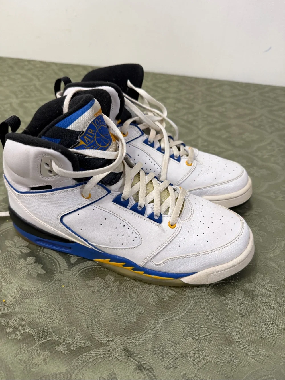 Nike air Jordan sixty White Sneakers with Blue & Yellow Accents size 6.5Y